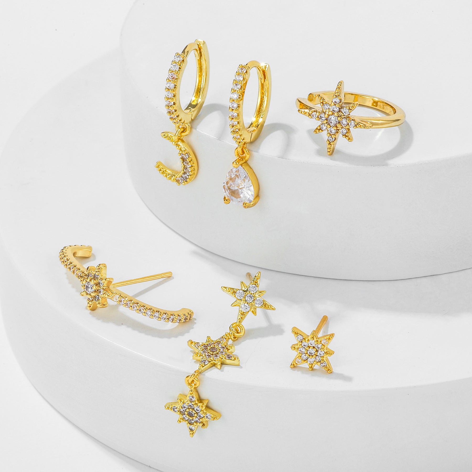Wholesale Star Metal Moon Earrings Set